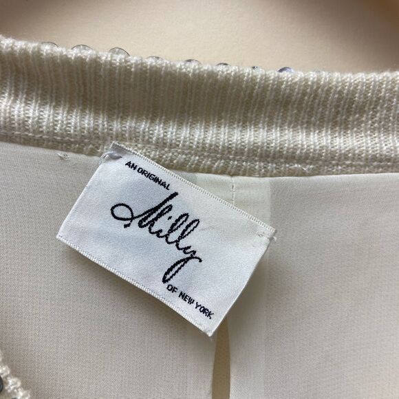 MILLY of New York White Sequins Cardigan Sweater Long Sleeve Ribbed Knit - Picture 5 of 9
